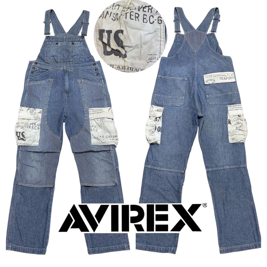 専用■AVIREX■オーバーオール ダブルニー デニム ヒッコリー ステンシル ウィメンズ デニムオーバーオール ヒッコリー表 | STAR OVERALL 1923