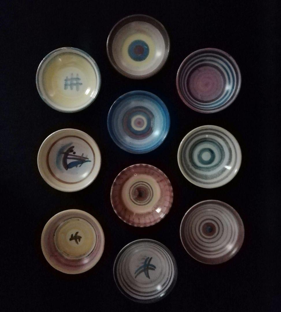 超レア　逸品　マジョリカ古窯　色絵輪線紋小皿　10客　明治期　時代箱付き 超レア 逸品 マジョリカ古窯 色絵輪線紋小皿 10客 明治期 時代箱付き