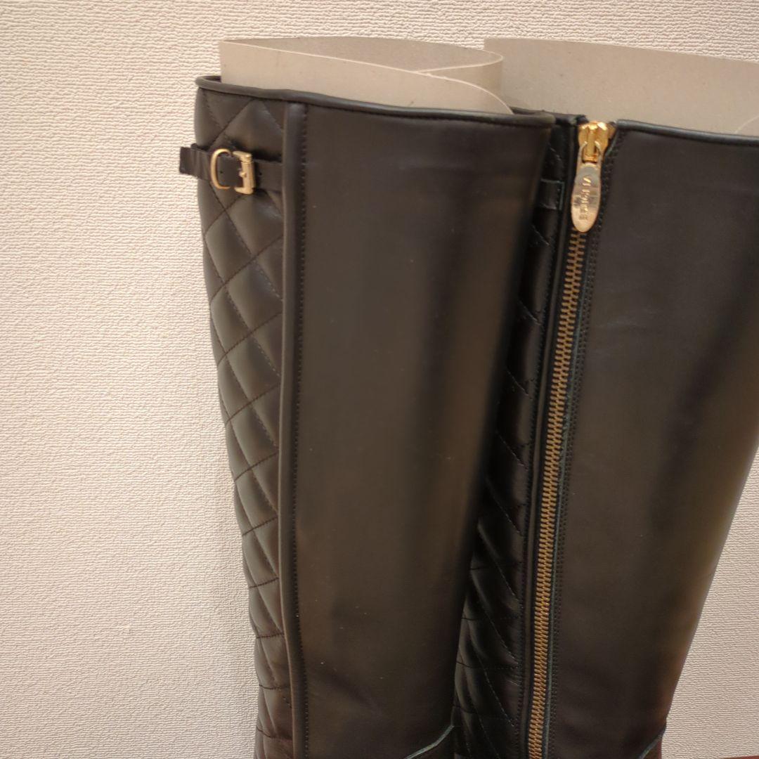 carnet ブラックレザーキルティングロングブーツ 37/24cm