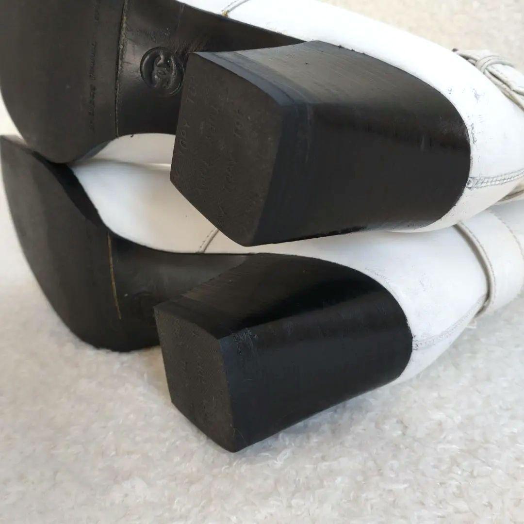 CHANEL ショートブーツ スクエアトゥ CC ココマーク 白 23～23.5