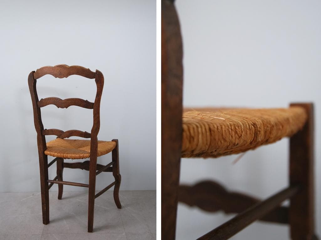 フランスアンティーク猫脚ダイニングチェア/イス/ラッシュシート(90-9-3)