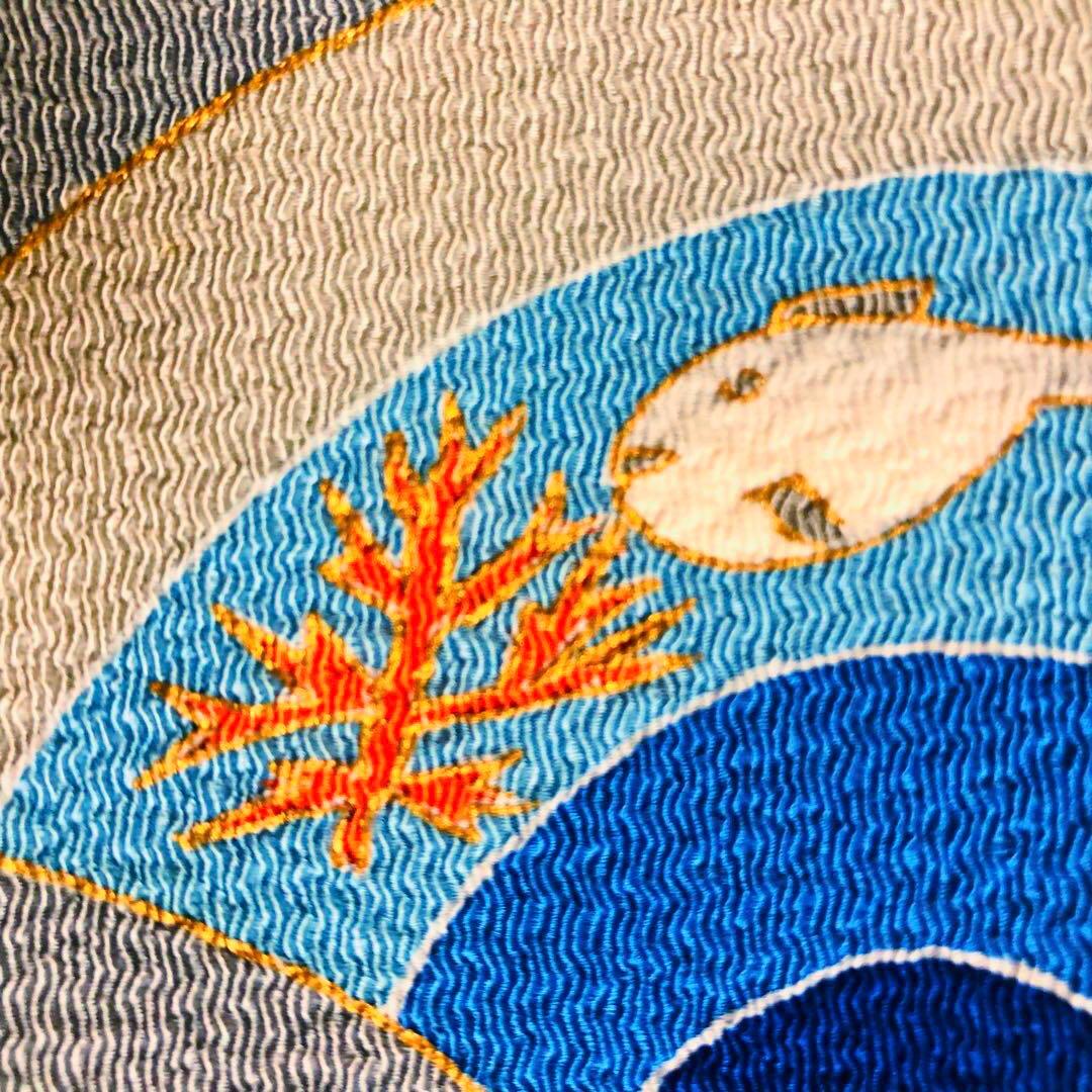 お値打 長尺】名古屋帯 下村玉廣 昔話 鬼縮緬 帯丈400cm 帯幅31cm