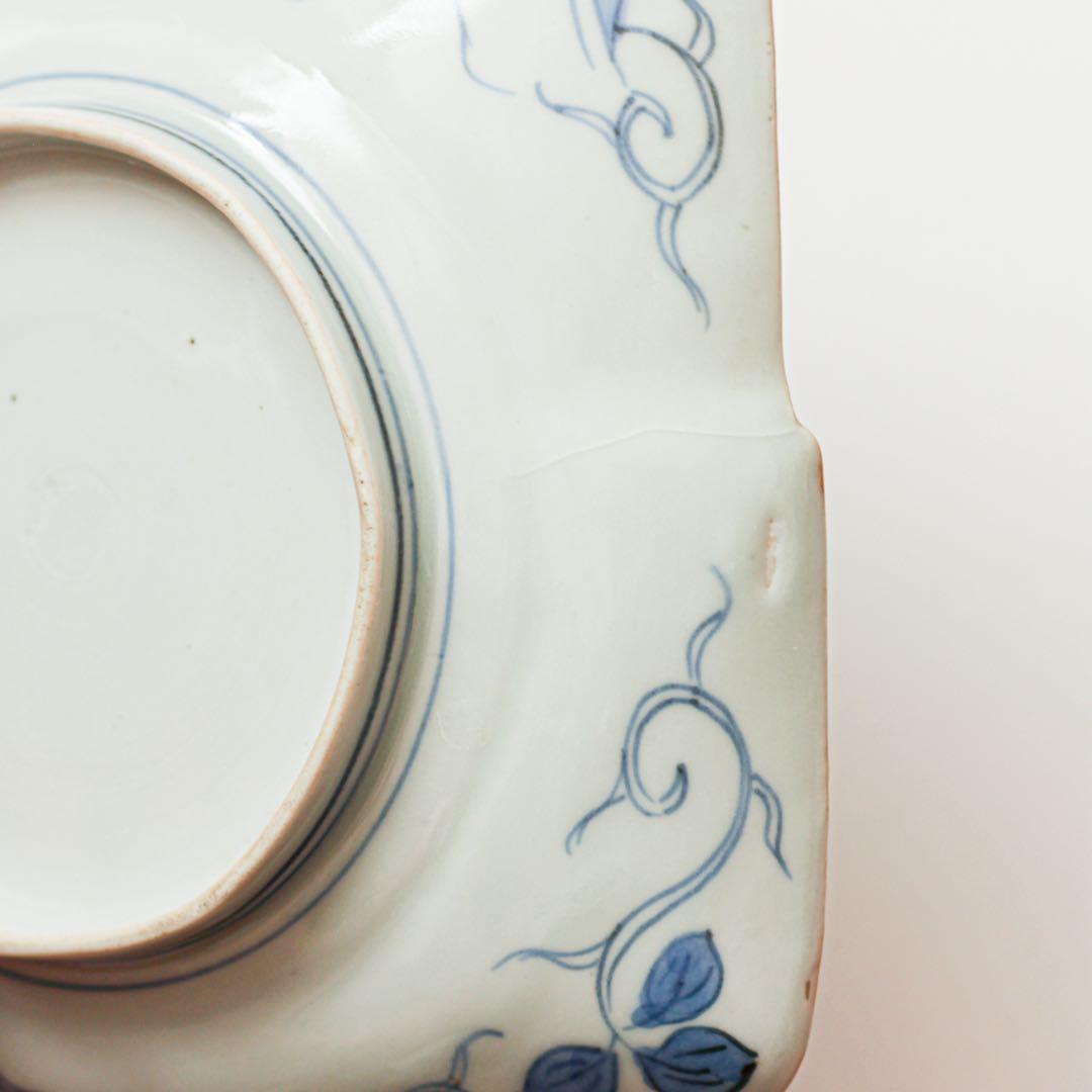 古伊万里 伊万里 テッセン 鉄線 変形 皿 2客セット 金継ぎ 材料 染付