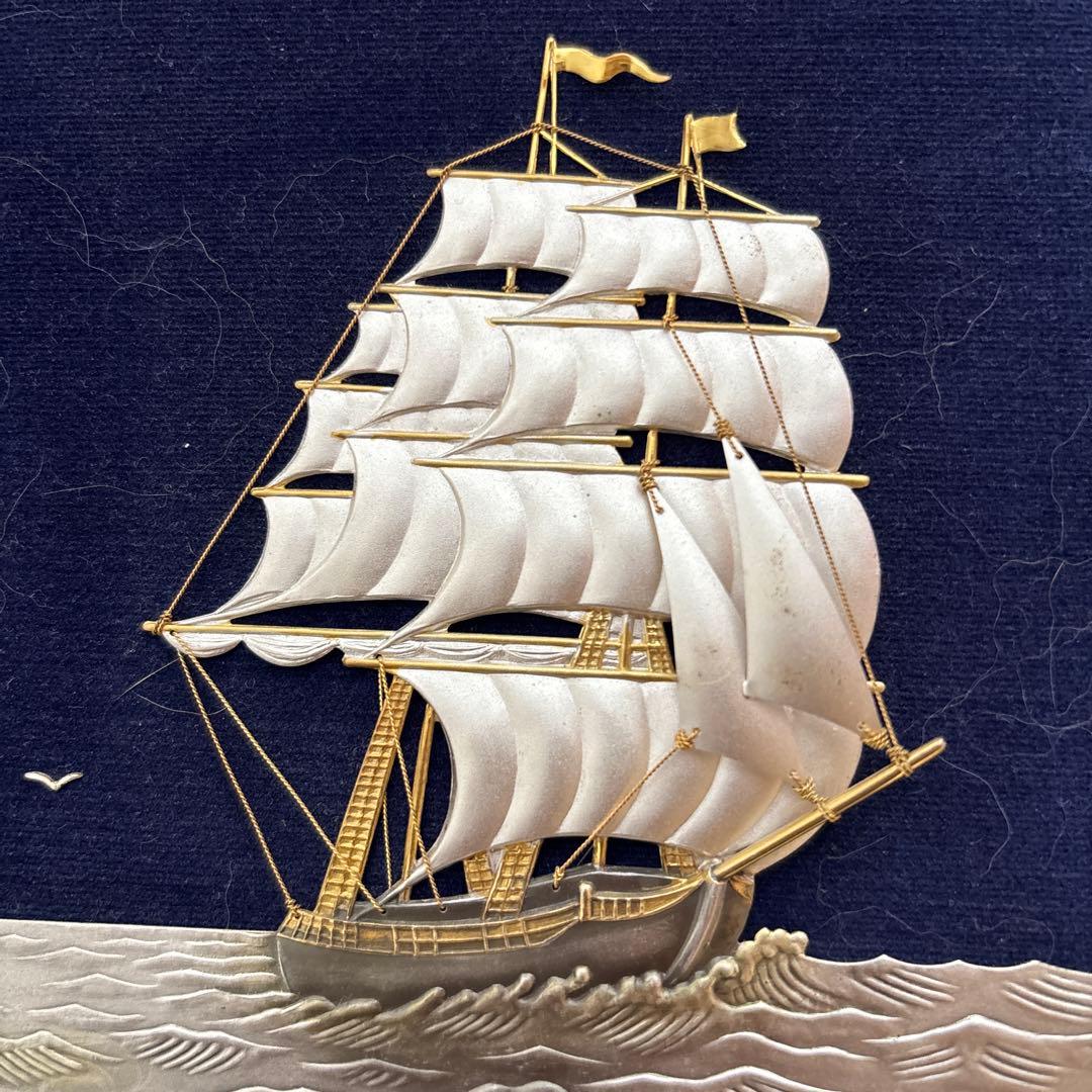 金属美術工芸品TAKEHIKO (武比古作) 帆船　　純銀　silver 武比古 純銀 金属額 帆船 9号 | 銀製品,武比古 | 森銀器製作所公式