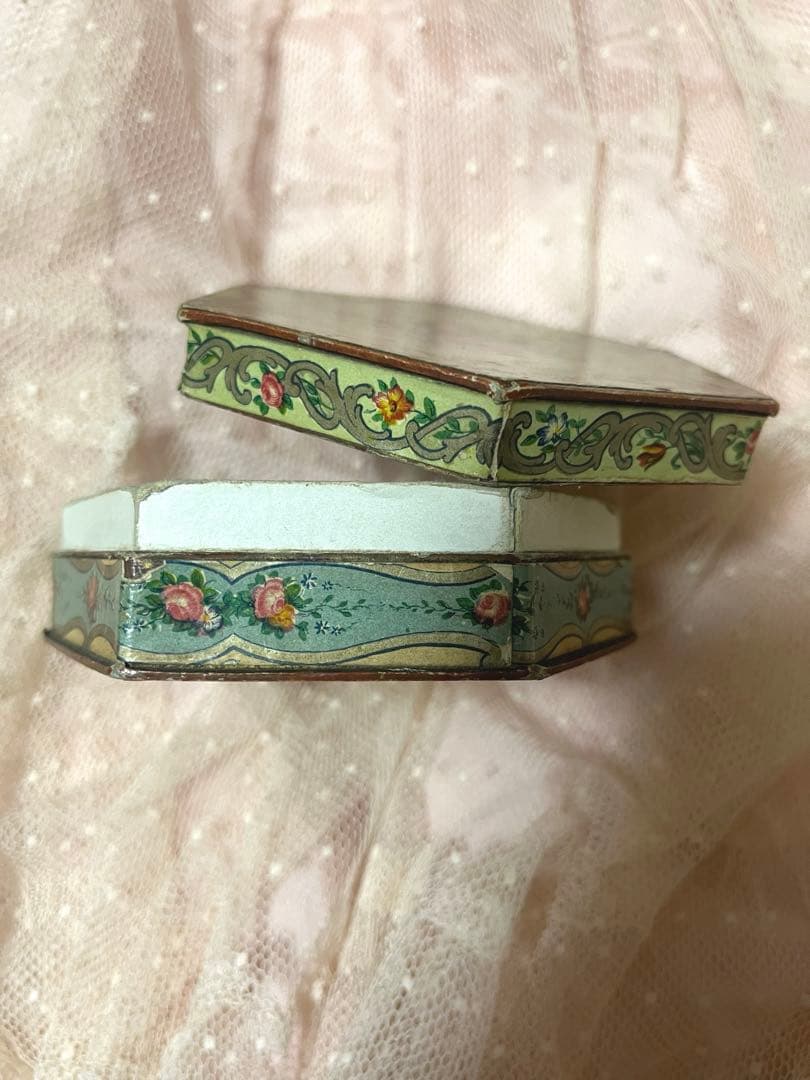 お値下げ レア アンティーク カルトナージュ 花柄 オクタゴン