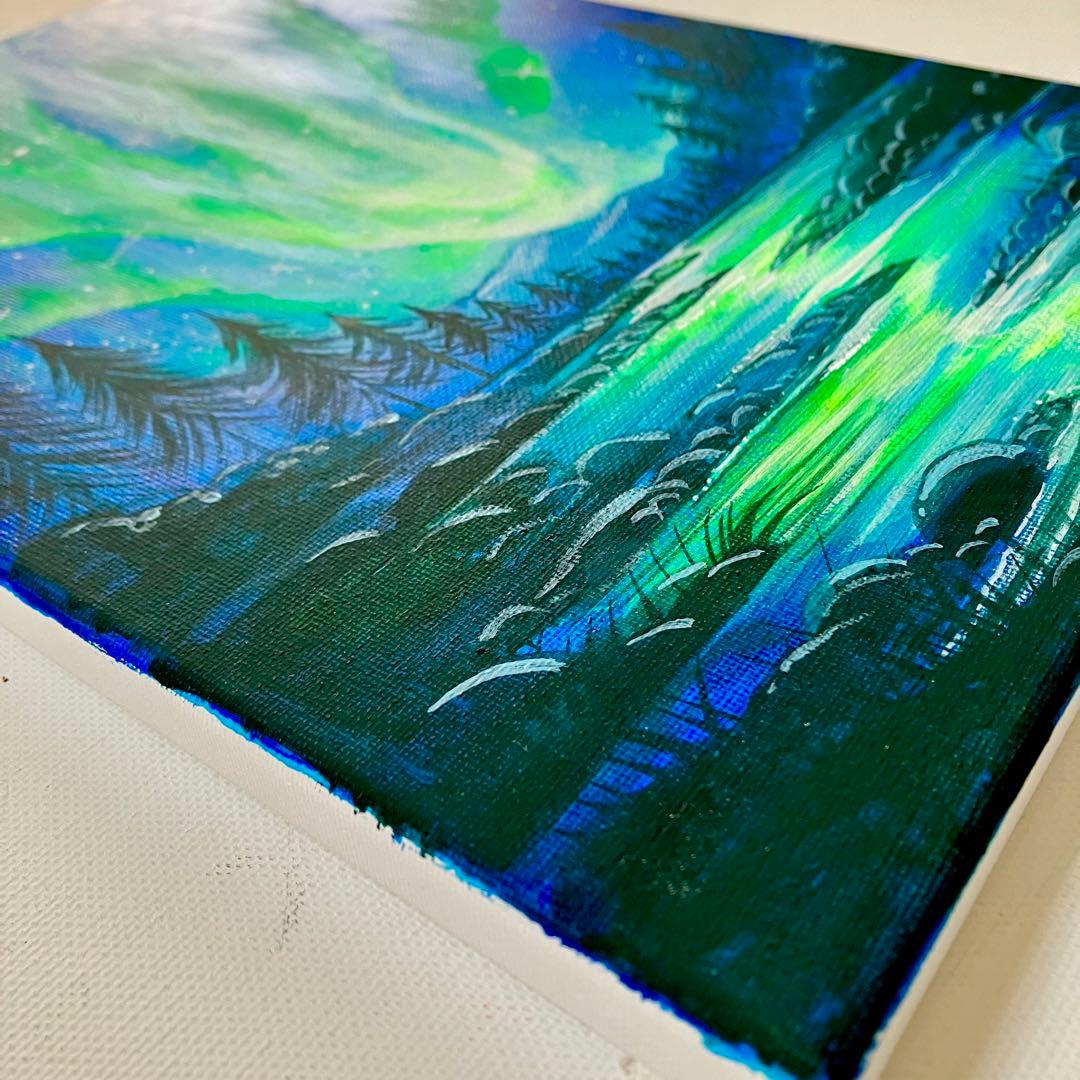 オーロラの夜景＊絵画 原画 風景画 冬 クリスマス 夜空 星空 アクリル