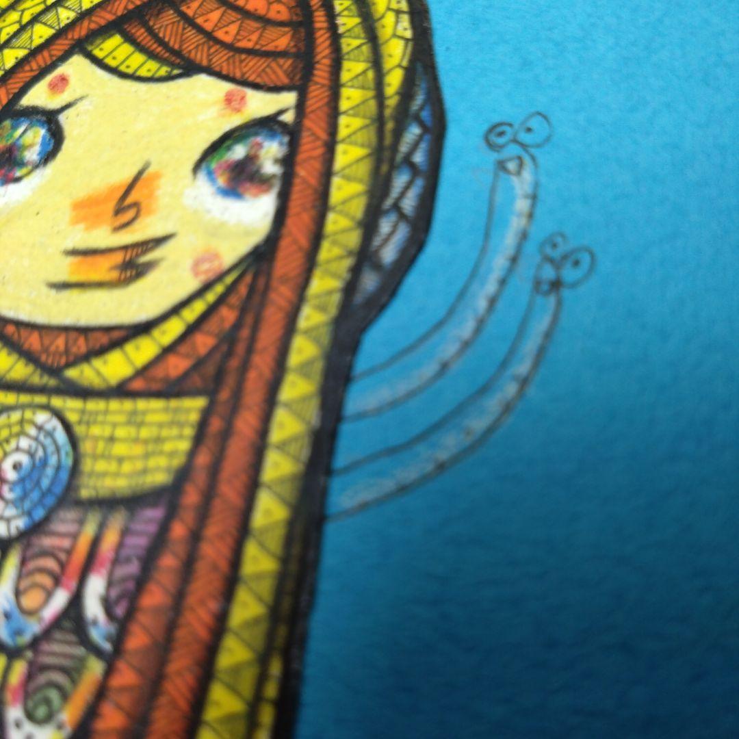 【ザビちゃん】【原画肉筆】疫病退散・アマビエさま・巫女さま風