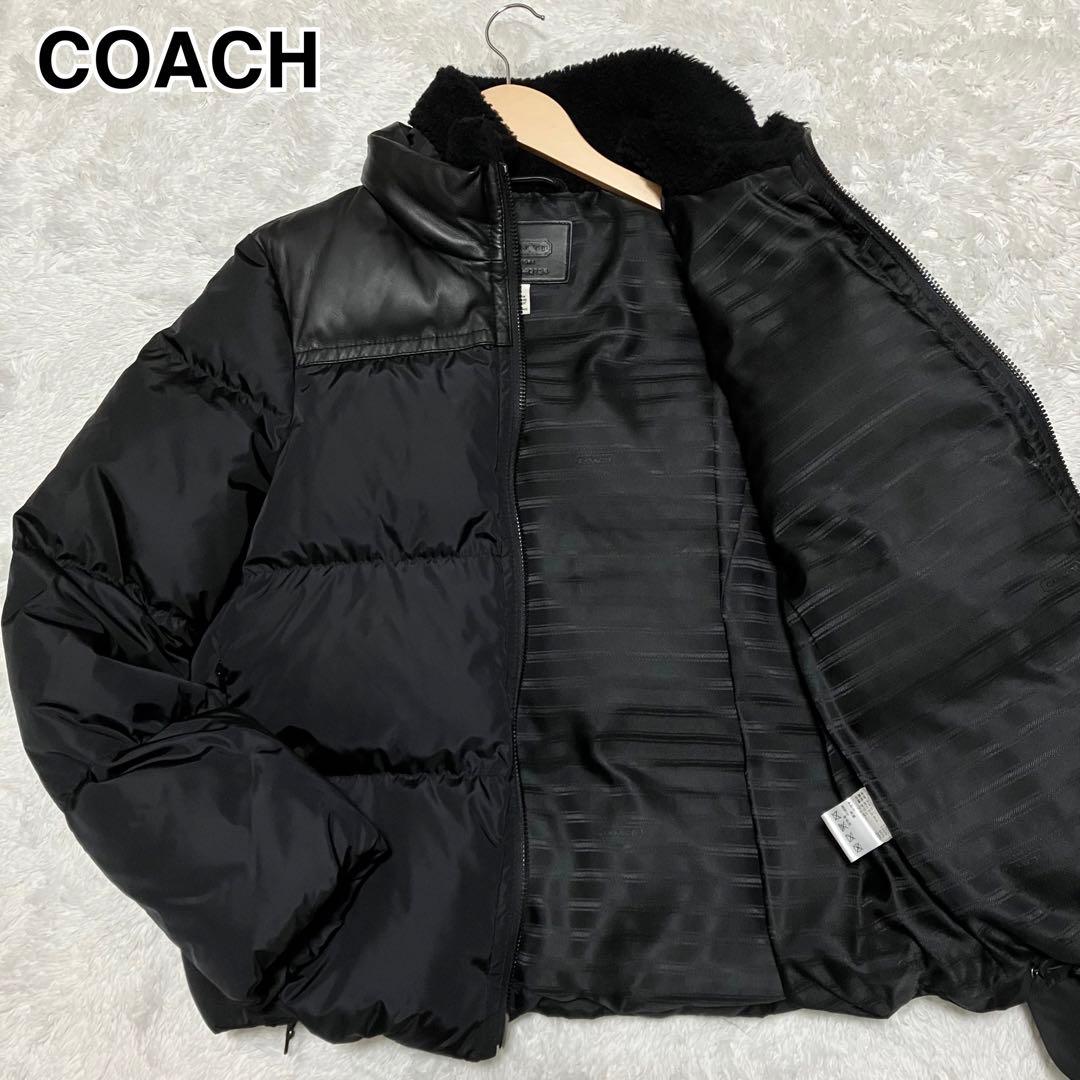 美品✨coach ダウンジャケット レザー×ナイロン 切替 肉厚 ブラック M