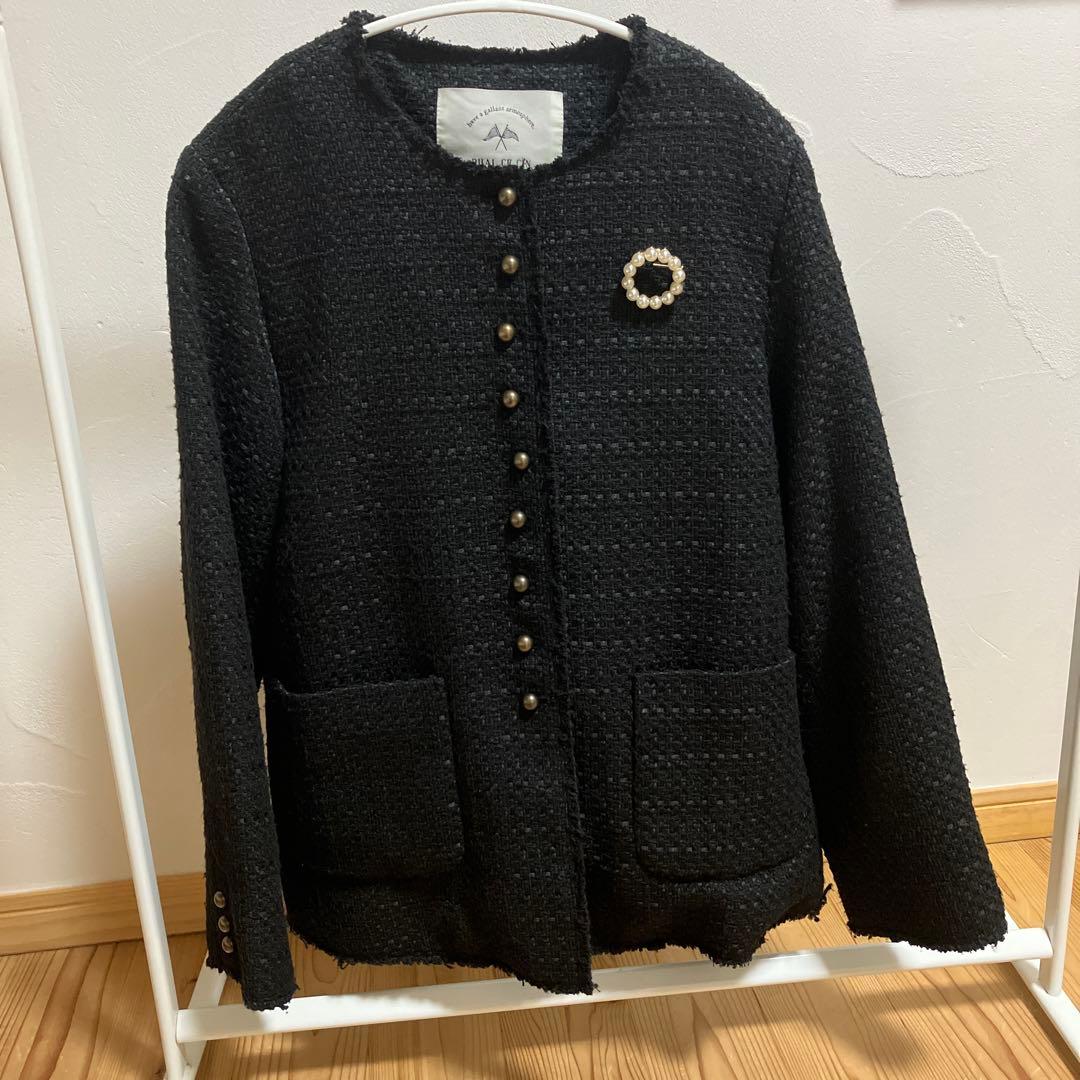 美品 pual ce cinツイードノーカラージャケット黒 - メルカリ