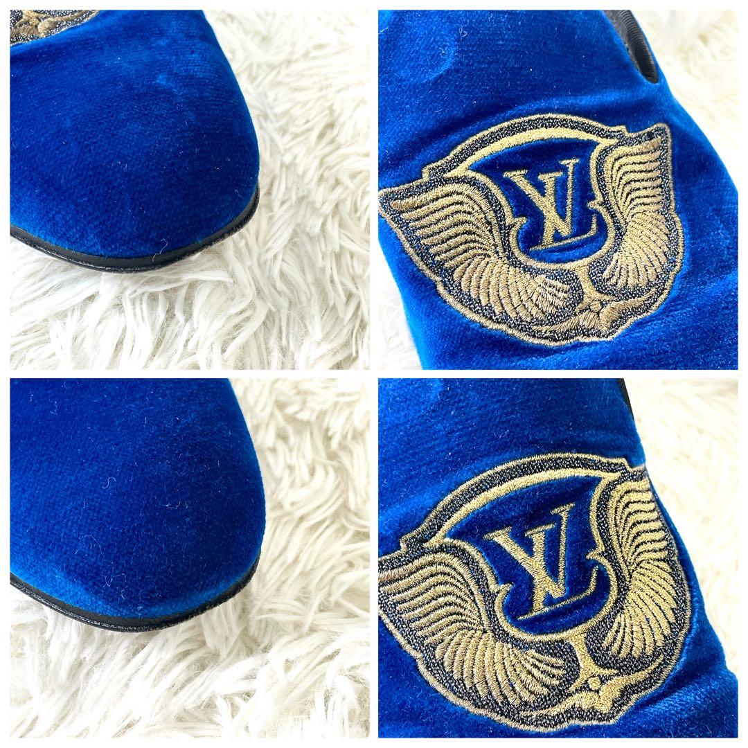 ルイヴィトン　オペラシューズ　25.5cm ロゴ刺繍　 メンズ　ブルー　ベロア