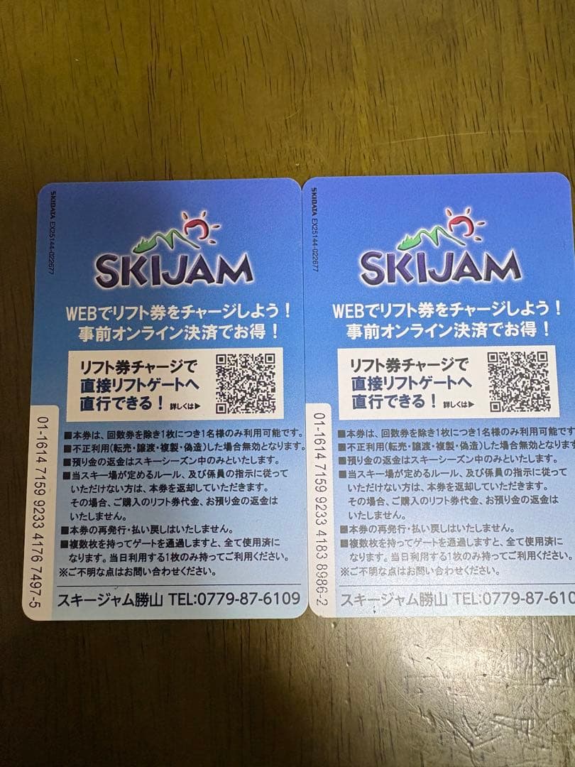 SKIJAM勝山スキージャム勝山 スキー場 リフト券 2枚セット平日のみ