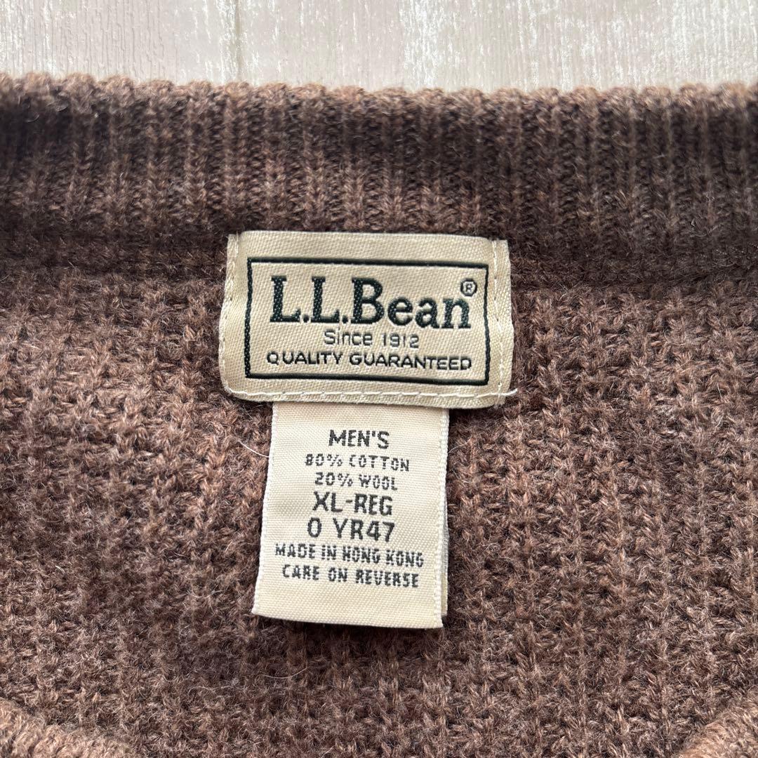 l.l.bean ヘンリーネックニット　セーター　ワッフル　ブラウン　90s