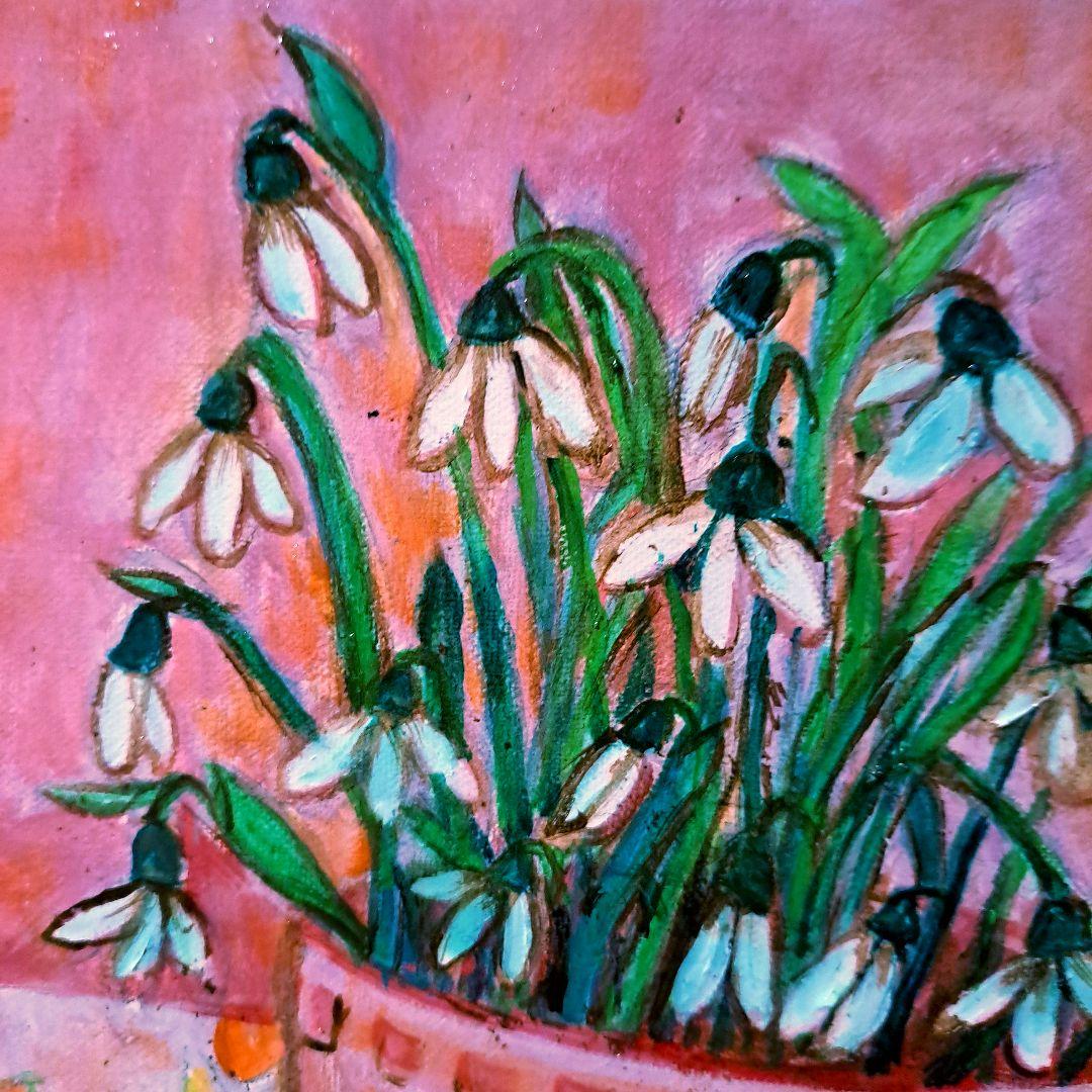 キャンバス油絵 専用 春を告げる花スノードロップ