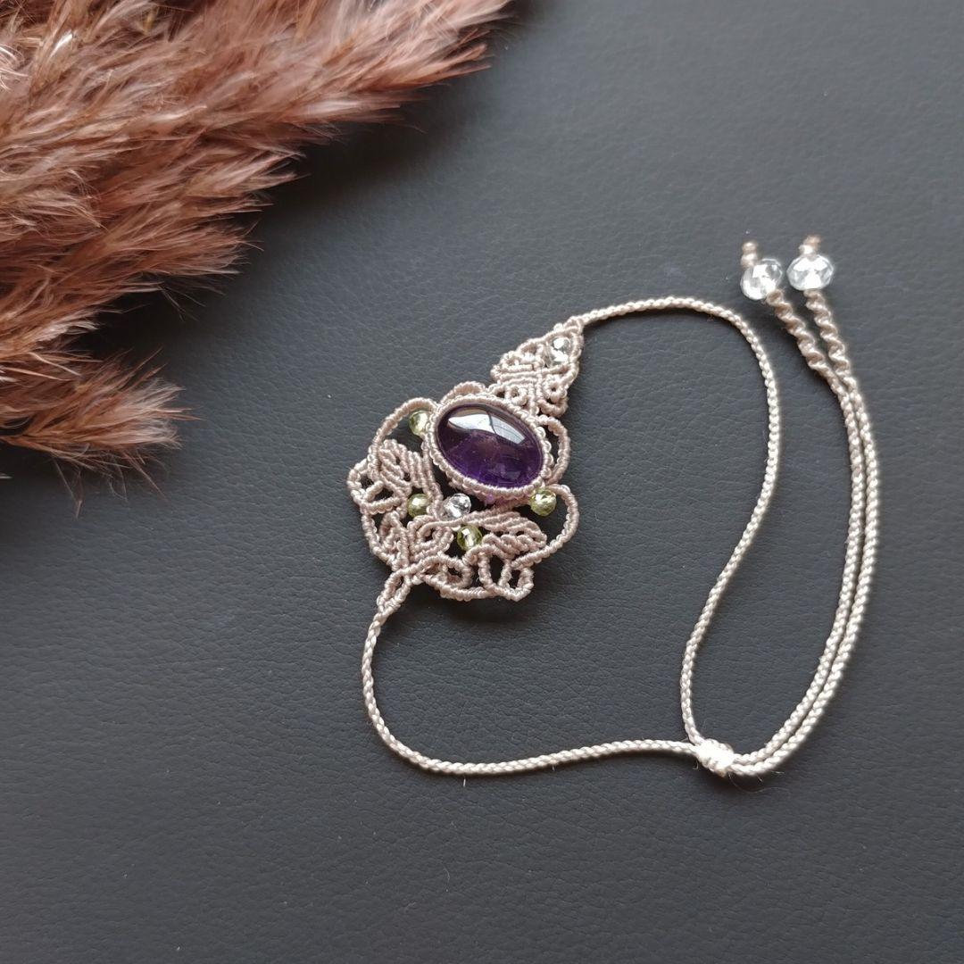 まつこ様専用】ルチルクォーツ＆アイオライトのマクラメ編みネックレス