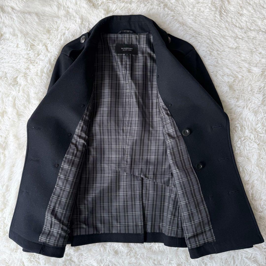 美品】バーバリーブラックレーベル Pコート ブラック ノバチェック 銀