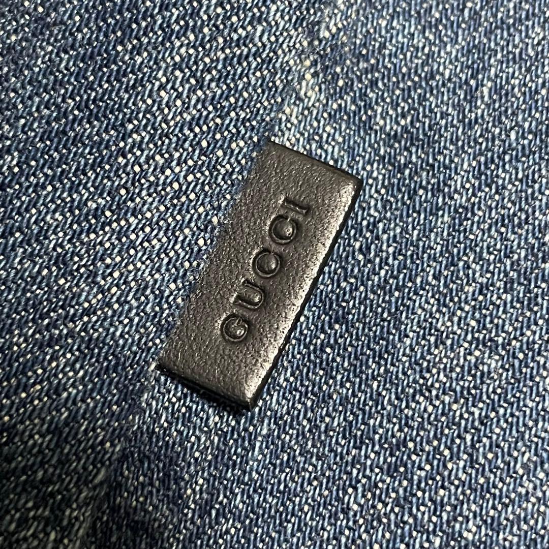 グッチ】美品デニム フリルシャツ インディゴ ロゴボタン レザータグ