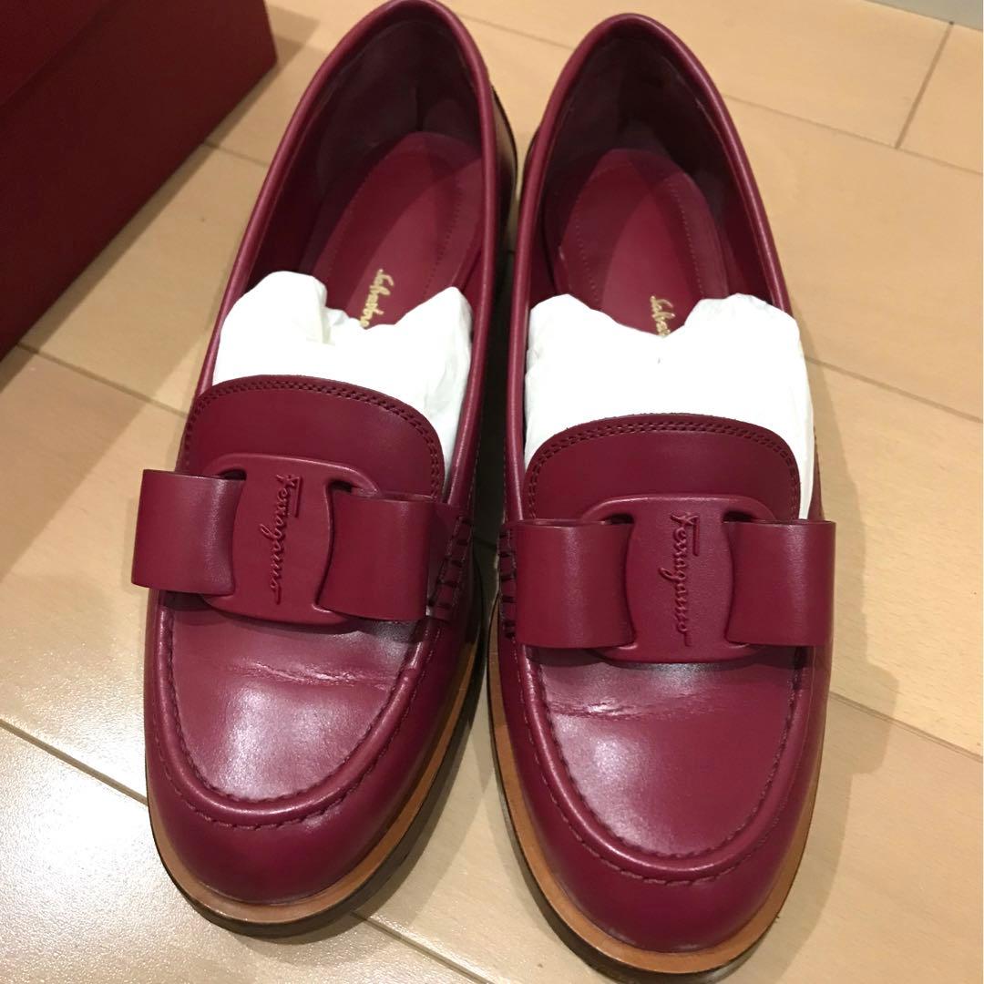 フェラガモ VIVA モカシン リボン ローファー 赤 レッド 23cm - メルカリ