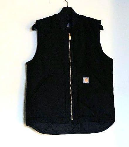 ❒Carhartt【ブラック 】ダックベスト USED美品✨ワンウォッシュ 古着 Carhartt 裏ボア ブラック ダック ハイネック ベスト S - 古着