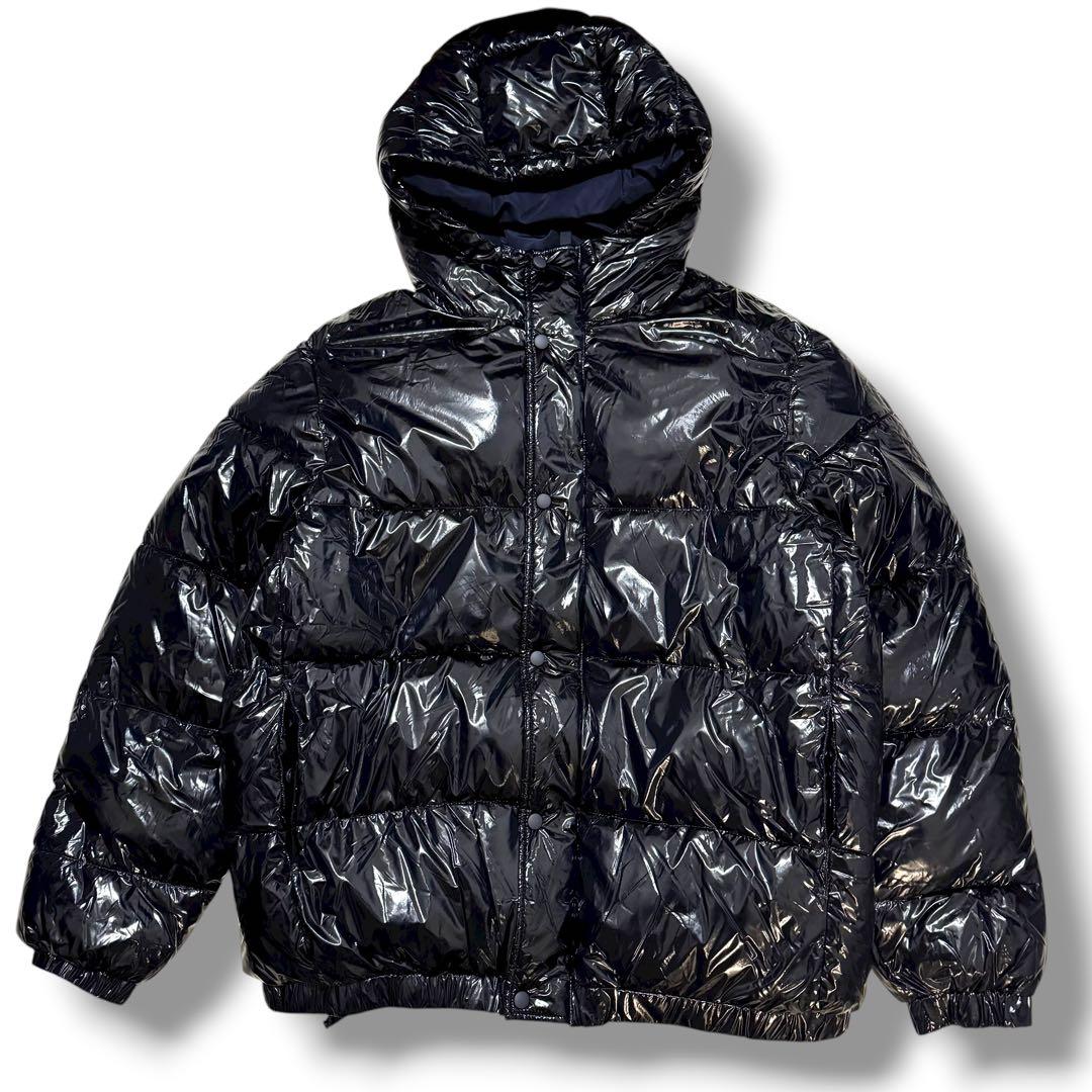 ZARA 光沢 エナメル ダウンジャケット ネイビー Lサイズ y2k - メルカリ