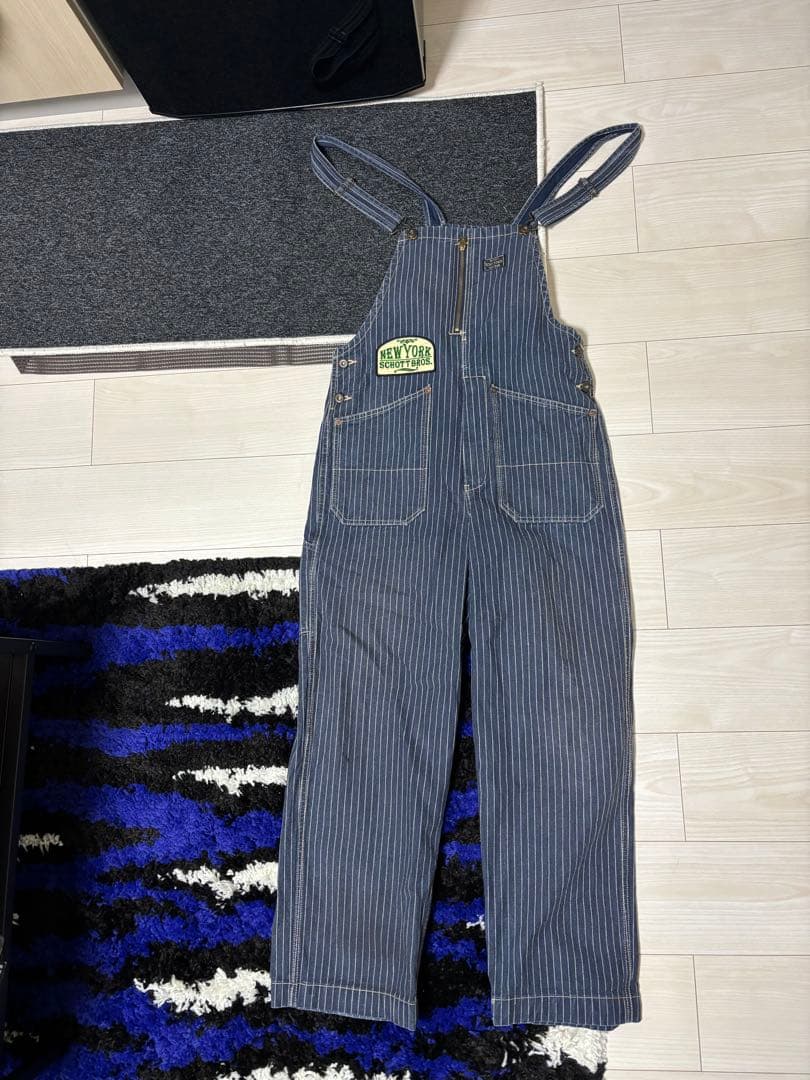 SCHOTT BROS. ストライプ オーバーオール ネイビー Schott N.Y.C（ショット） オーバーオール サロペット Schott/ショット