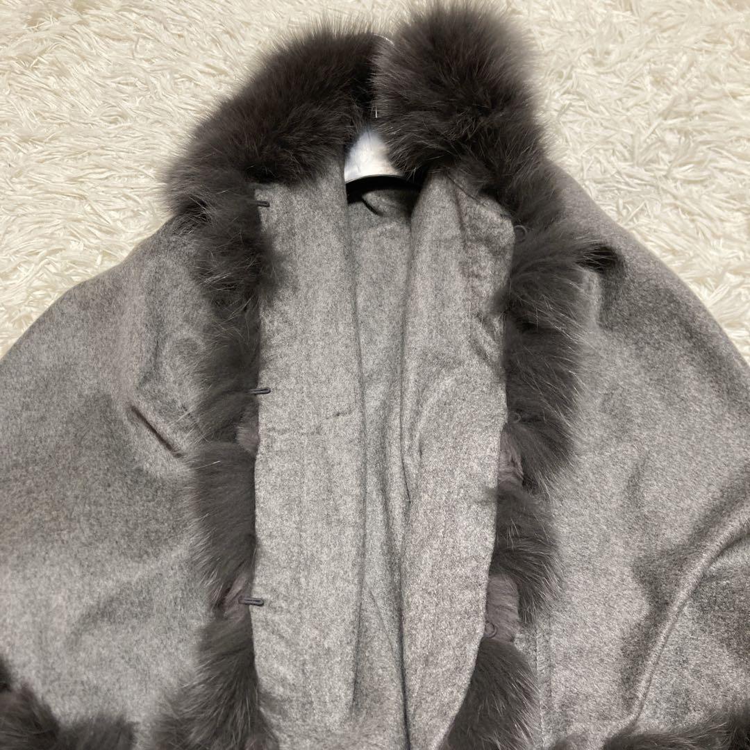 極美品サガファー ケープコート ポンチョ カシミヤ100% ブルー