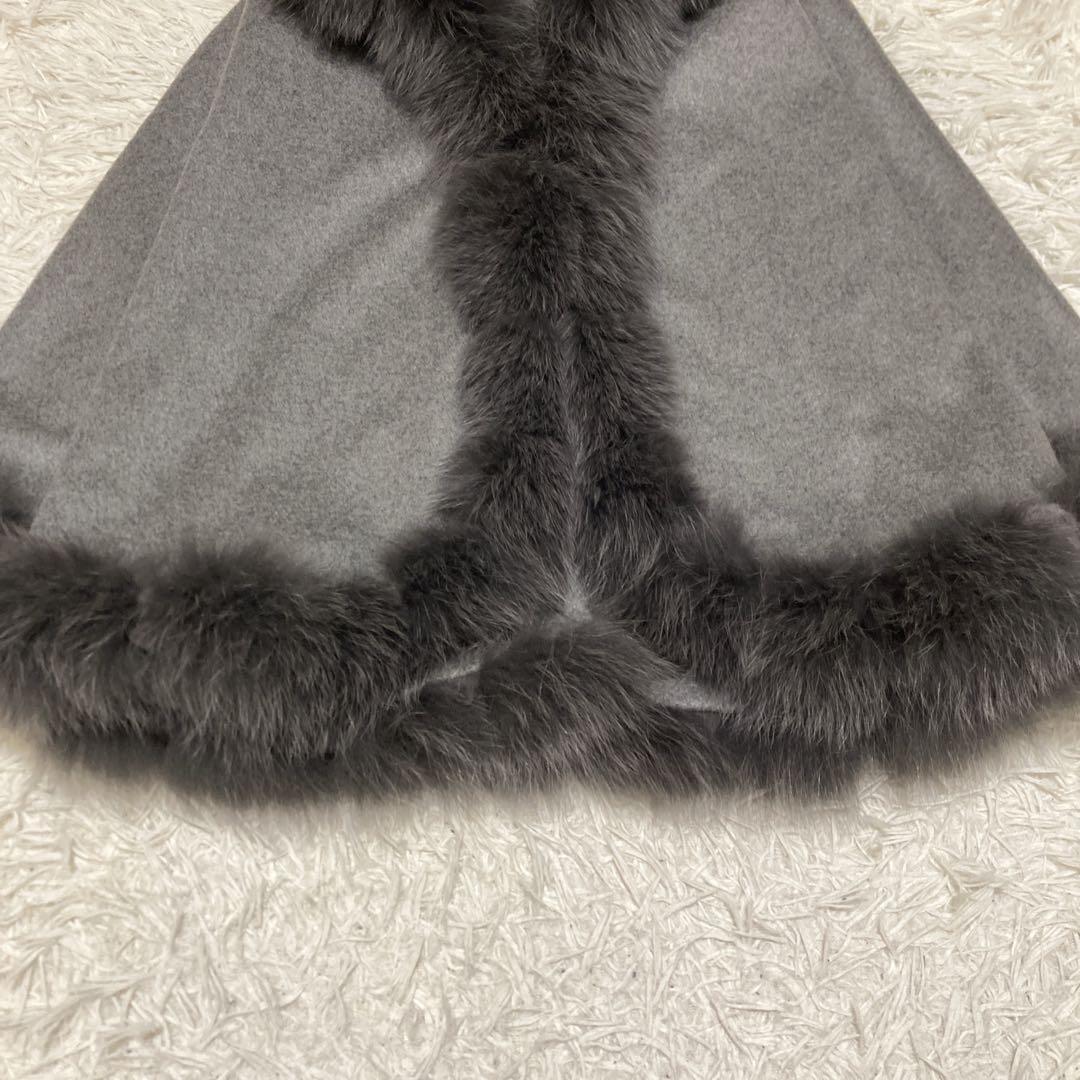 極美品サガファー ケープコート ポンチョ カシミヤ100% ブルー