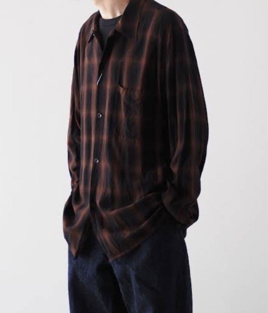 新品未使用 comoli 24ss レーヨンチェック サイズ2 COMOLI (コモリ) レーヨンチェック オープンカラーシャツ