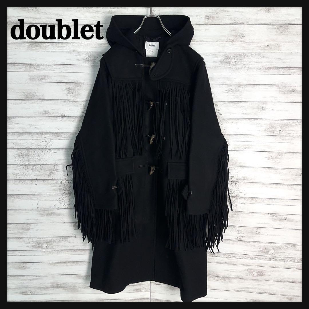 8478【美品・即完売モデル】ダブレット☆フリンジ定番カラー黒ロングコート Mavie..7（メヴィセットゥ） コート アウター 「Mavie..7」「3サイズ