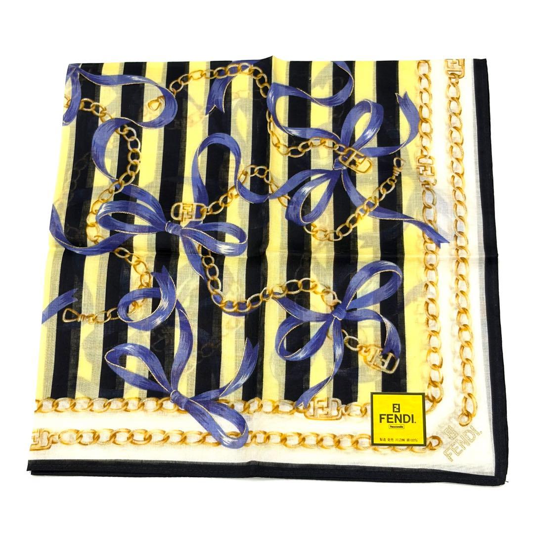 未使用】FENDI フェンディ ハンカチ 2枚セット チェーン柄 ストライプ
