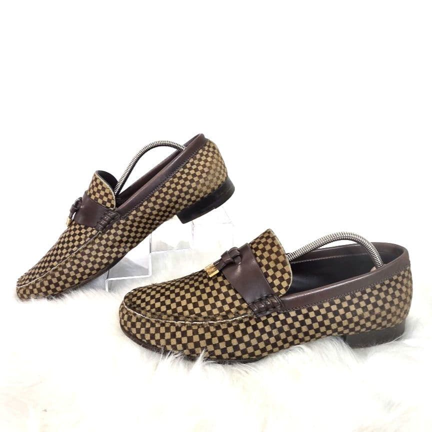 ルイ ヴィトン ハラコ レザー ローファー ダミエ ソバージュ ブラウン