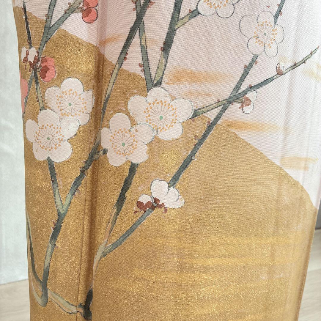 訪問着 フルセット 着物 正絹 手描き 難あり 練習用 梅枝 落款 J1