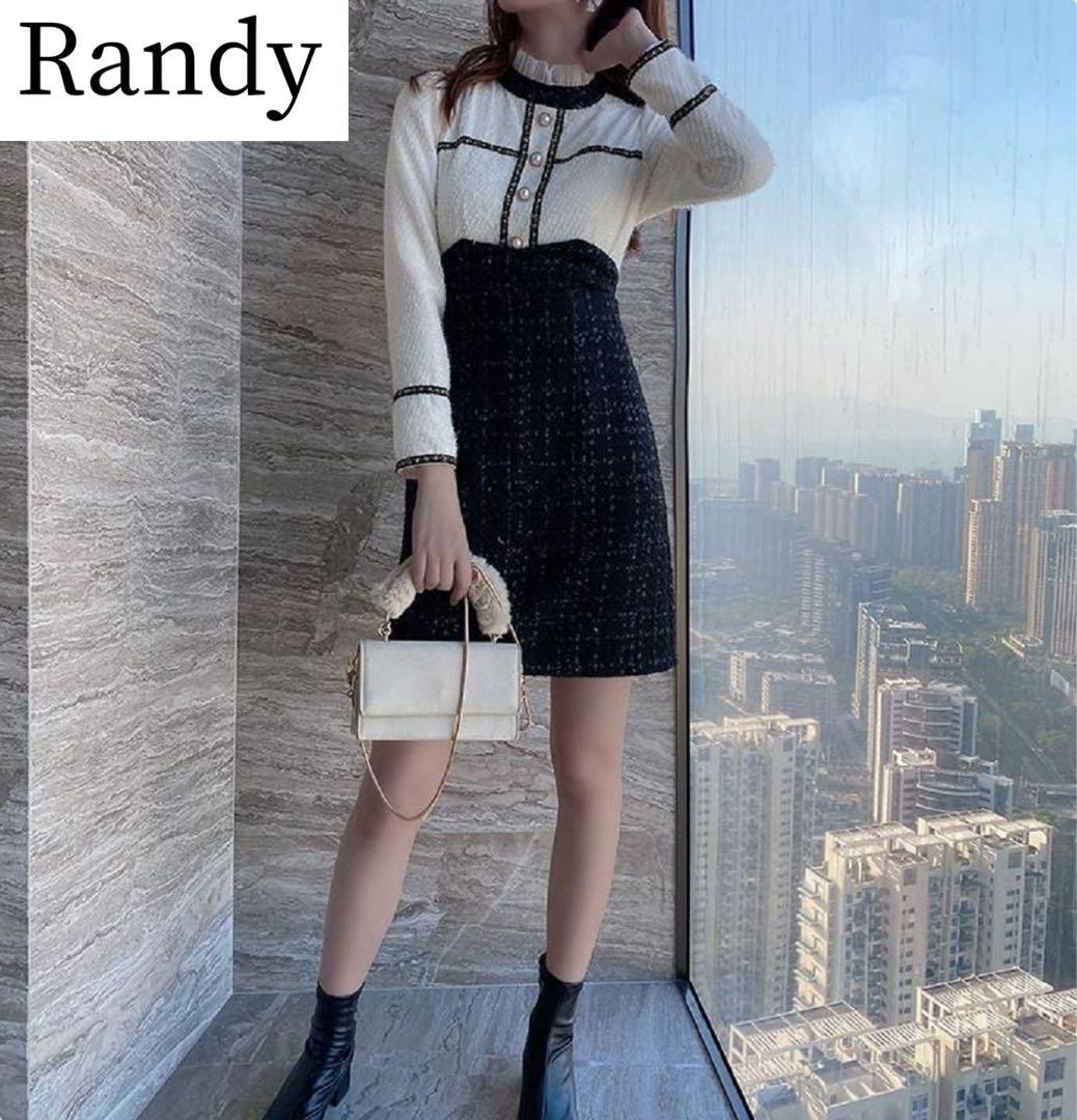 新品 Randy ランディ バイカラー ツイード ワンピース ラメ パール
