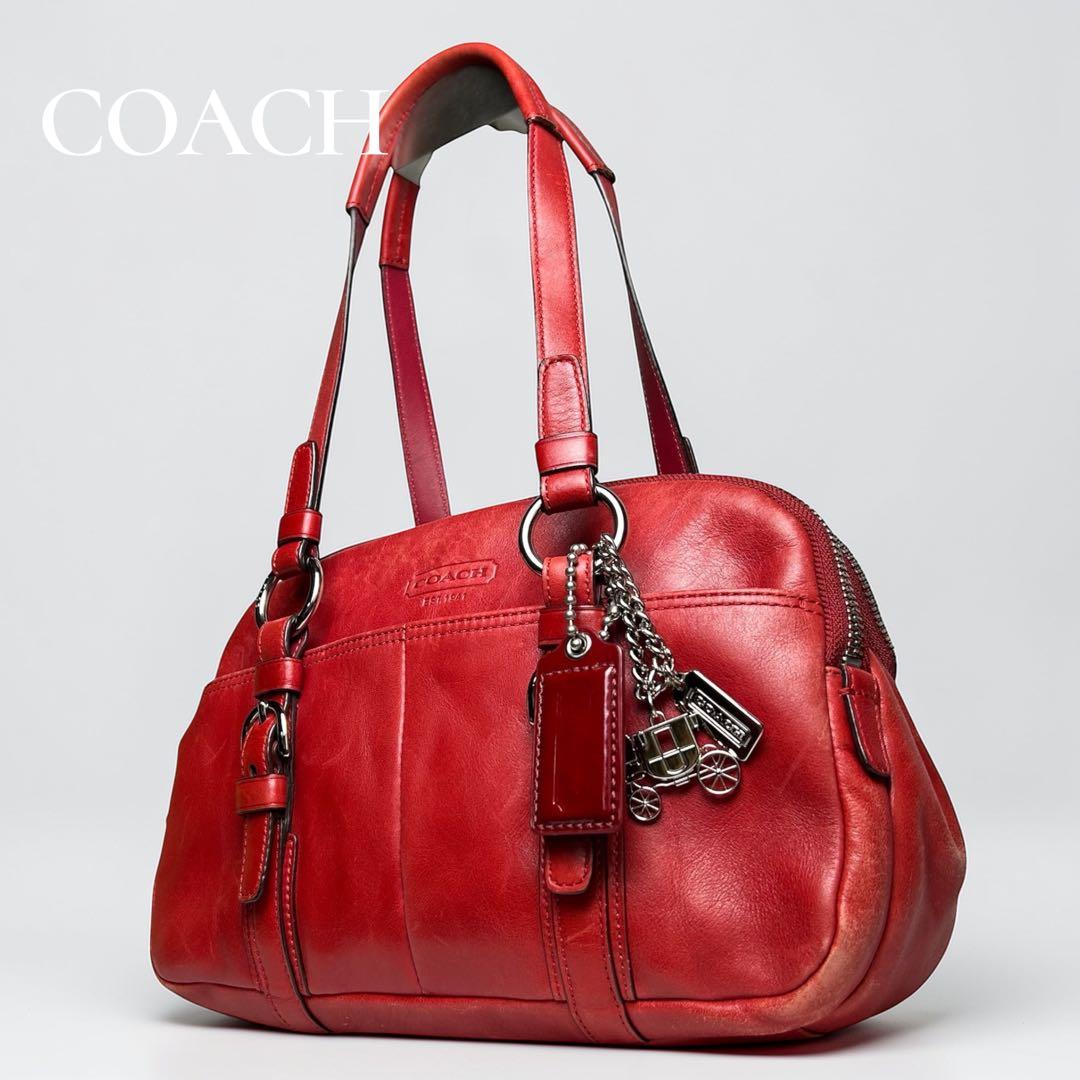 COACH コーチ ショルダーバッグハンドバッグ 赤レザー 12695 - メルカリ