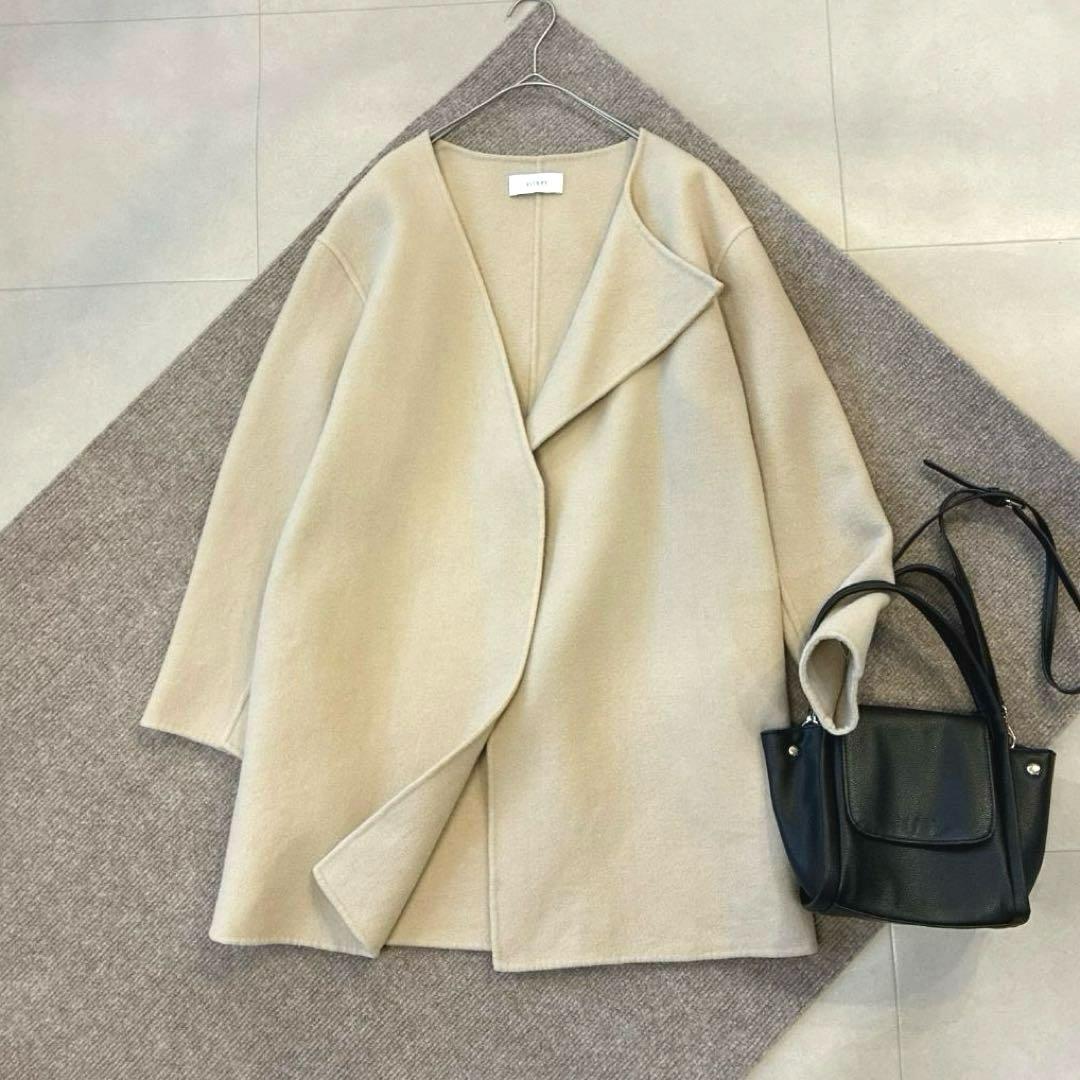 アストラット♡アシンメトリー ウール リバーコート ノーカラー 日本製 ベージュ ノーカラーコート コート ウールリバー レディース : ZOZOTOWN Yahoo