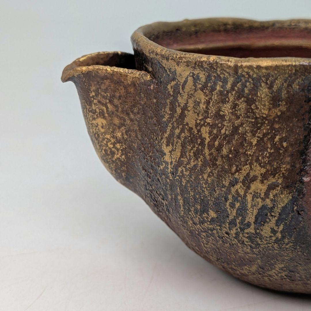 鈴木篤夫 備前焼 金彩備前桃摘宝瓶 四方桟共箱共布栞 手造り宝瓶 煎茶