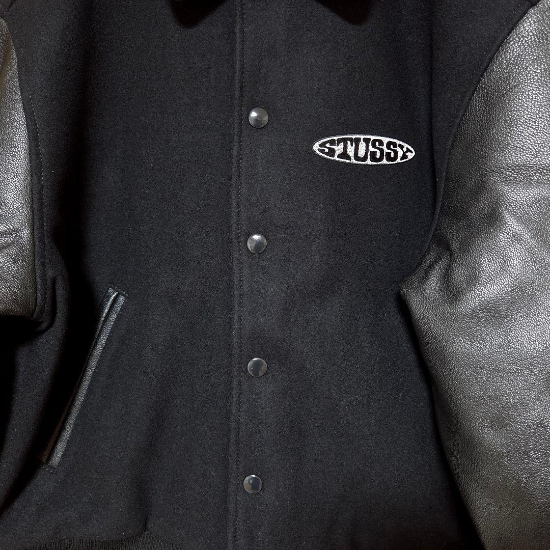 新品】STUSSY GLOBE VARSITY JACKET ブラック S - メルカリ