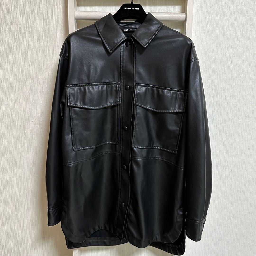 ZARA ザラ フェイクレザー シャツジャケット オーバーサイズ ブラック