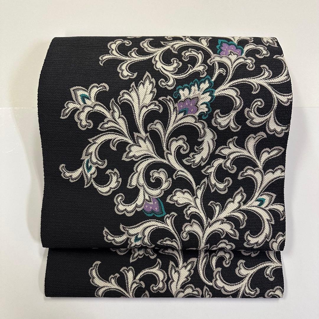 新品 正絹 八寸帯 名古屋帯 西陣 弥栄織物 唐草花 未仕立て品2765