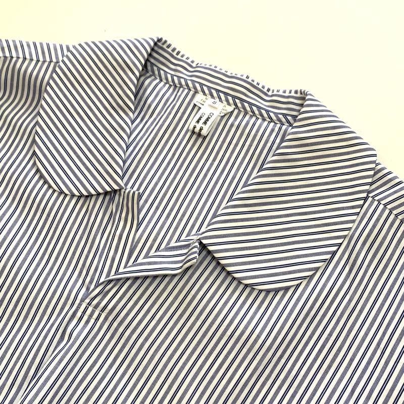 美品 コムコム コムデギャルソン ストライプ ビッグ 丸襟 シャツ