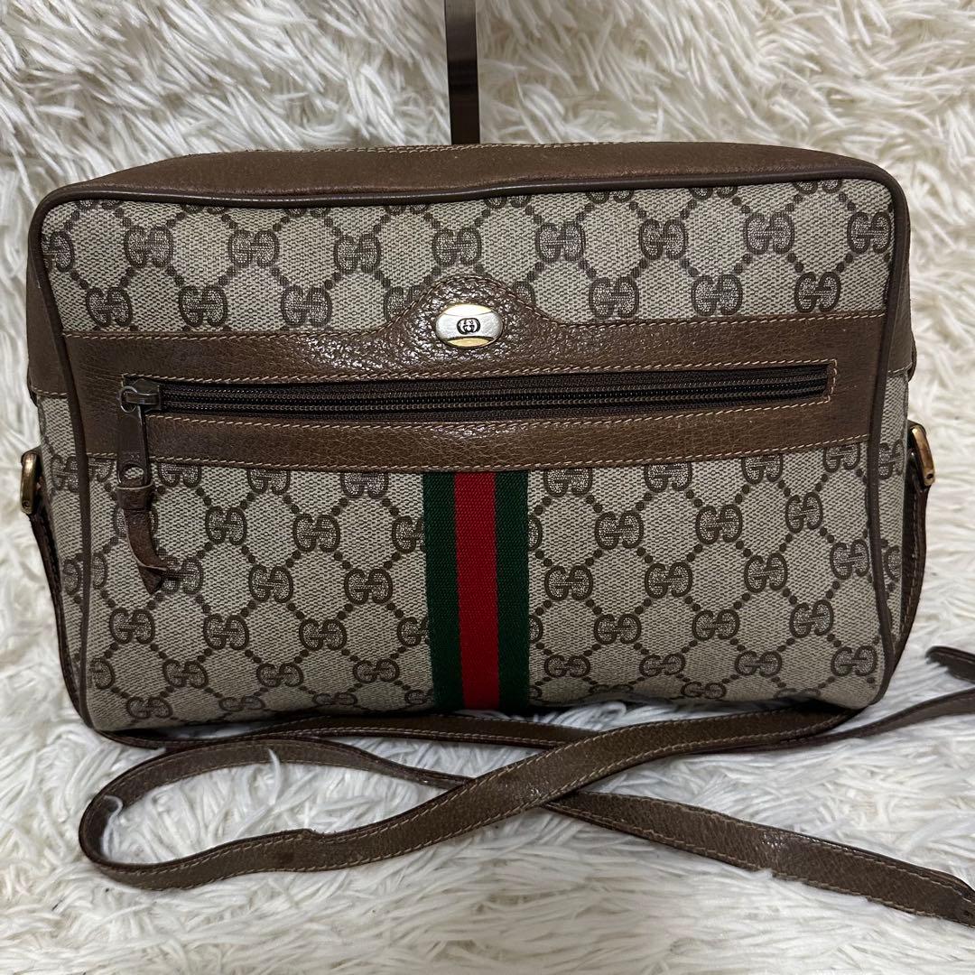 値下げ 紙タグ グッチ シェリーライン GGキャンバス レザー ショルダー