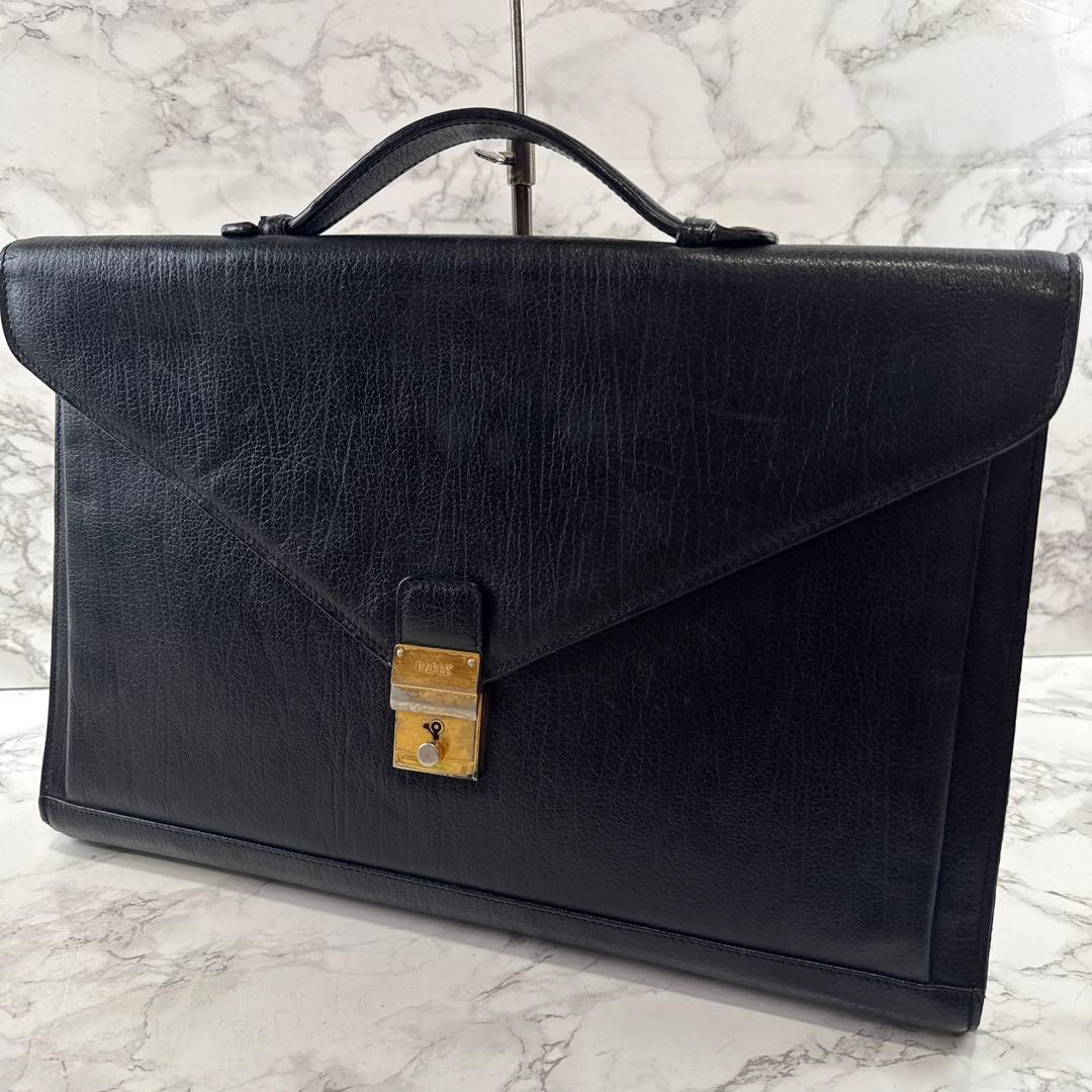 BALLY バリー 本革 レザー リクルート ビジネスバッグ 黒(ブラック)×金