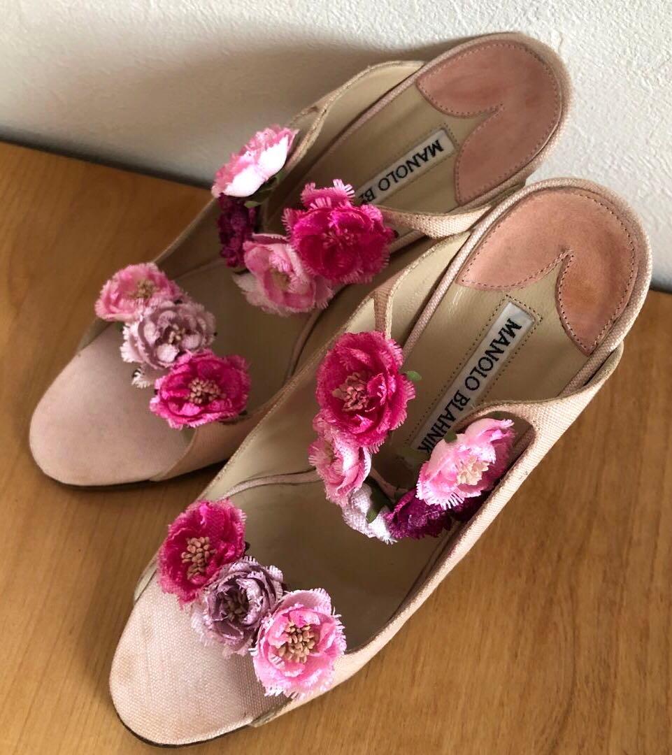 MANOLO BLAHNIK マノロブラニク ピンク 薔薇 37 ヴィンテージ