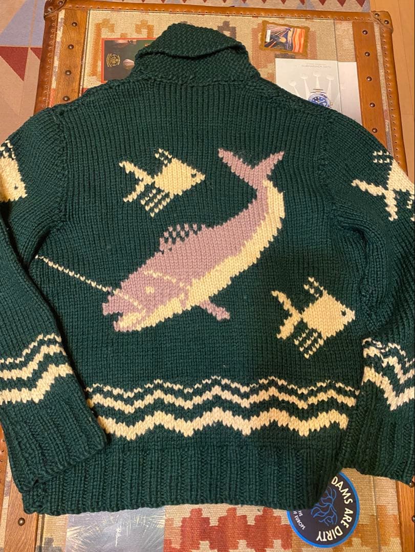 本物 カウチンセーター ビンテージ 50s ニット シャチ 魚 フィッシュ