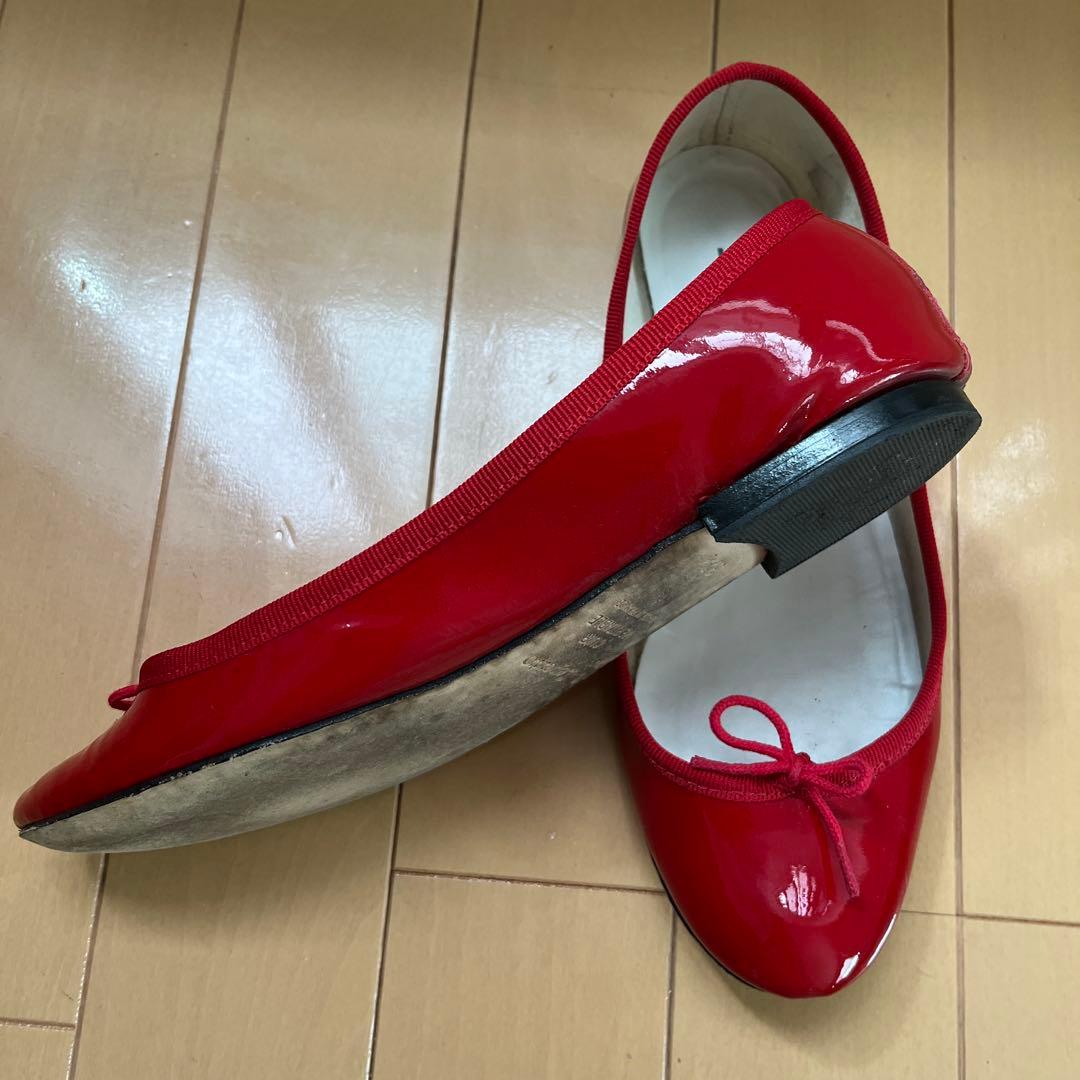 レペット バレエシューズ ラウンドトゥ エナメル リボン 赤 23.5 極美