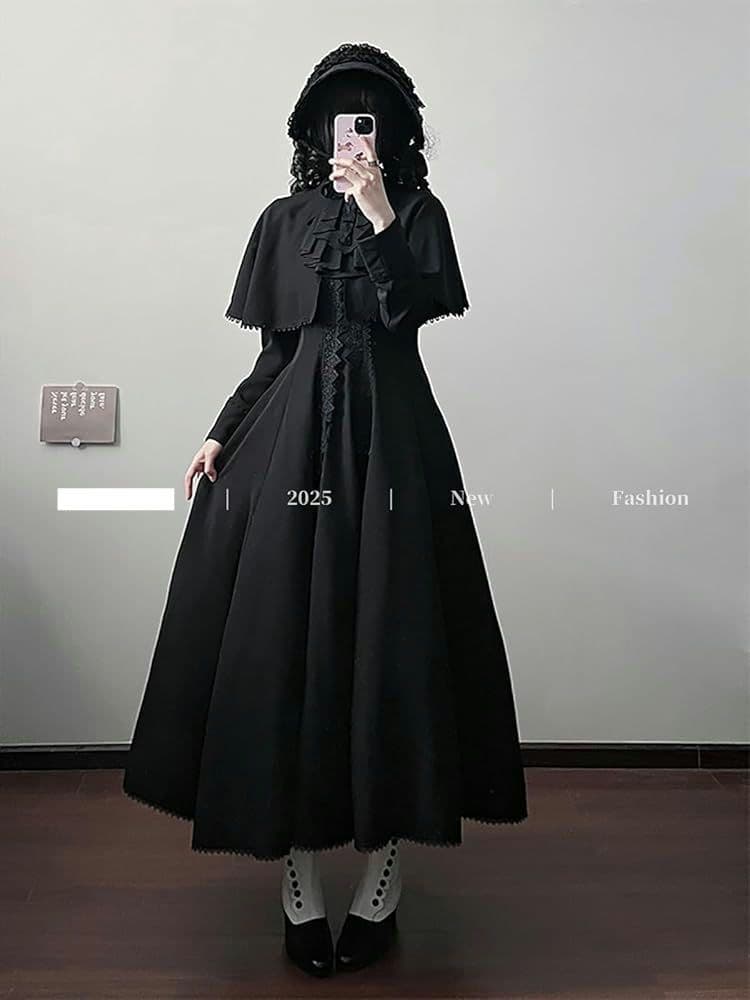 ゴスロリ ロングドレス ブラック ロリータ ワンピース ポンチョ クラロリ ゴスロリ ロングドレス ブラック ロリータ ワンピース ポンチョ クラロリ