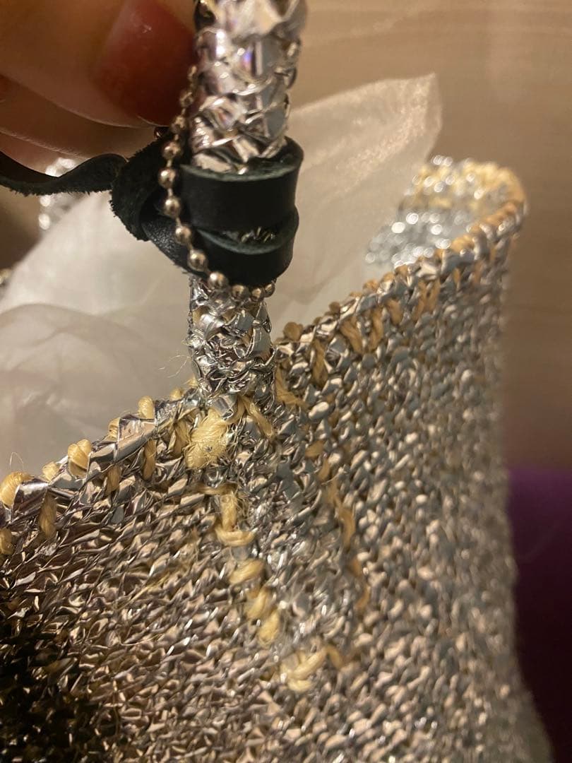 お値引き meongblue シルバー バッグ タッセル付き