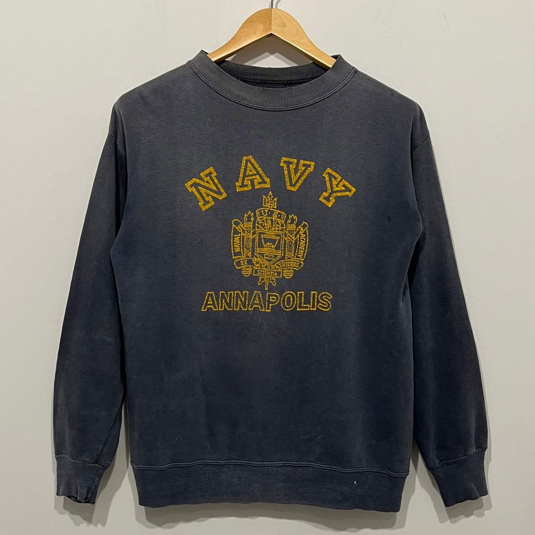 60s US NAVY ANNAPOLIS フェード ナス 紺 スウェット - メルカリ