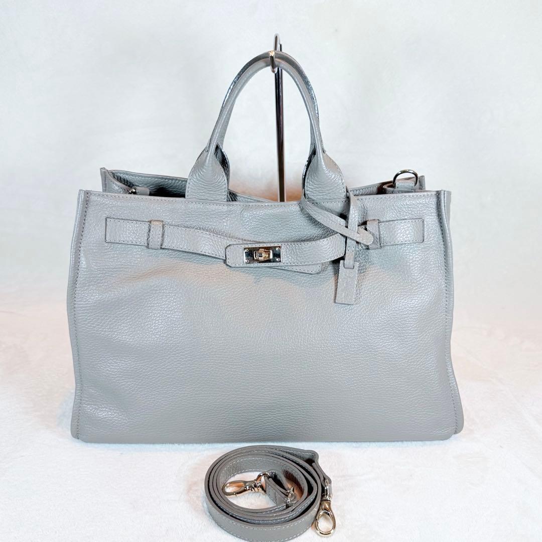 美品】銀座かねまつ ターンロック ベルト 2way ショルダーバッグ 大