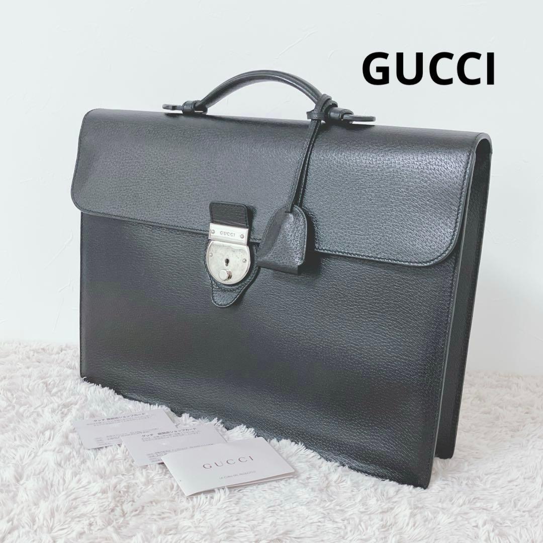 美品　GUCCI ブラックレザービジネスバッグ GUCCI（グッチ） バッグ メンズ ブランド GGエンボス トートバッグ