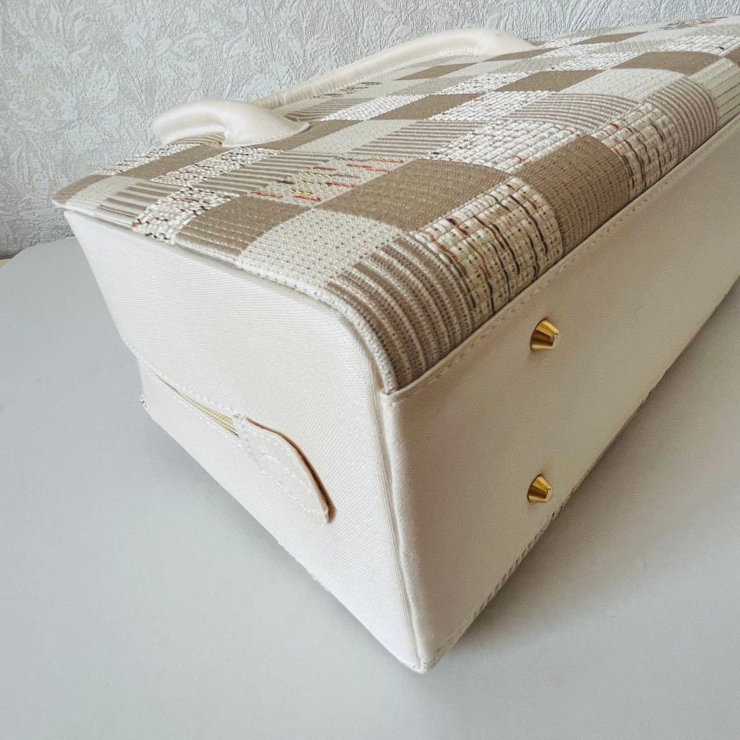 セール✨】利休バッグ 和装バッグ アイボリー チェック柄 底鋲 総柄 春夏秋